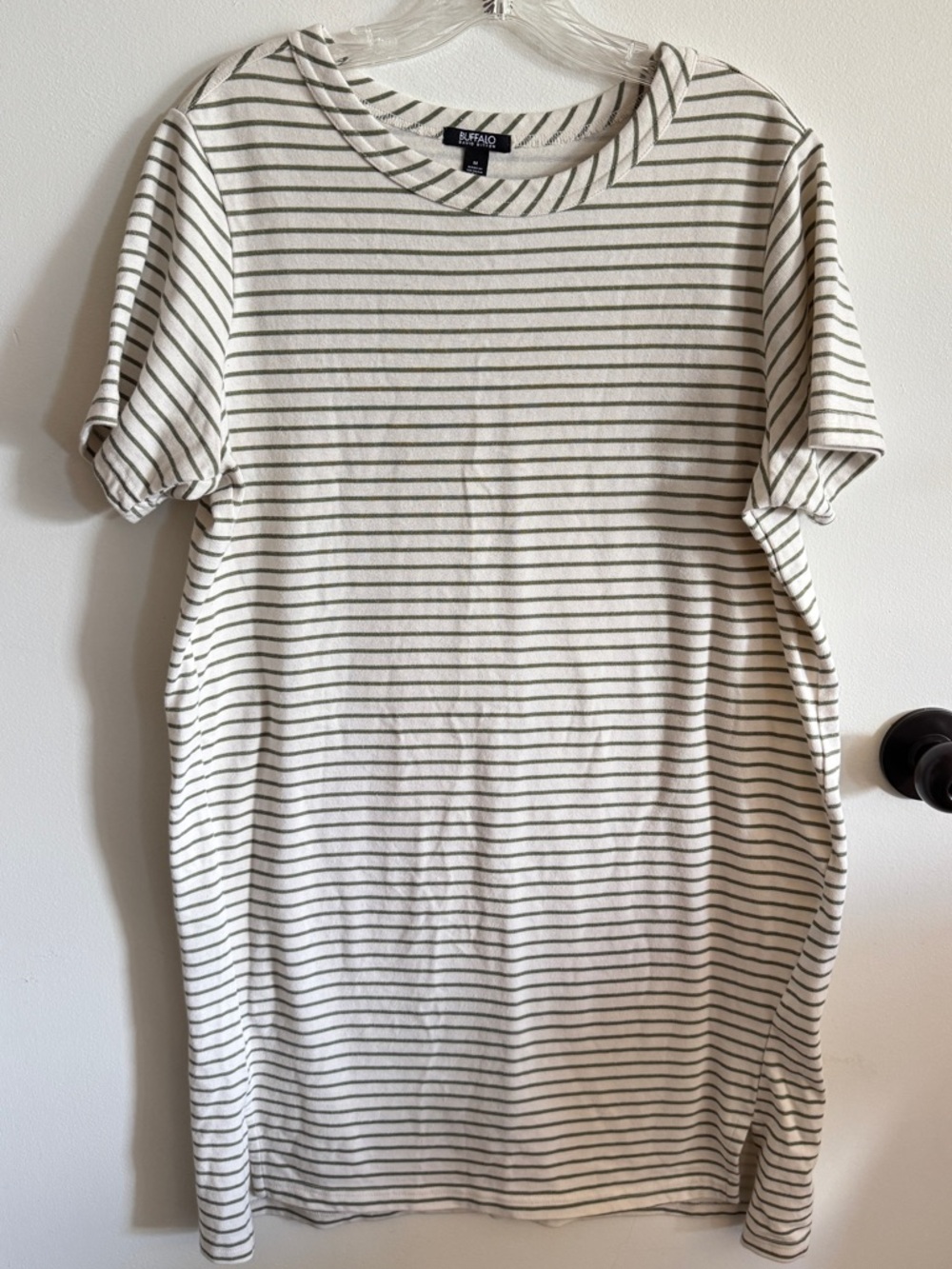 Buffalo David Bitton Women’s Cotton Blend Ivory Moss Striped Dress M Coastal